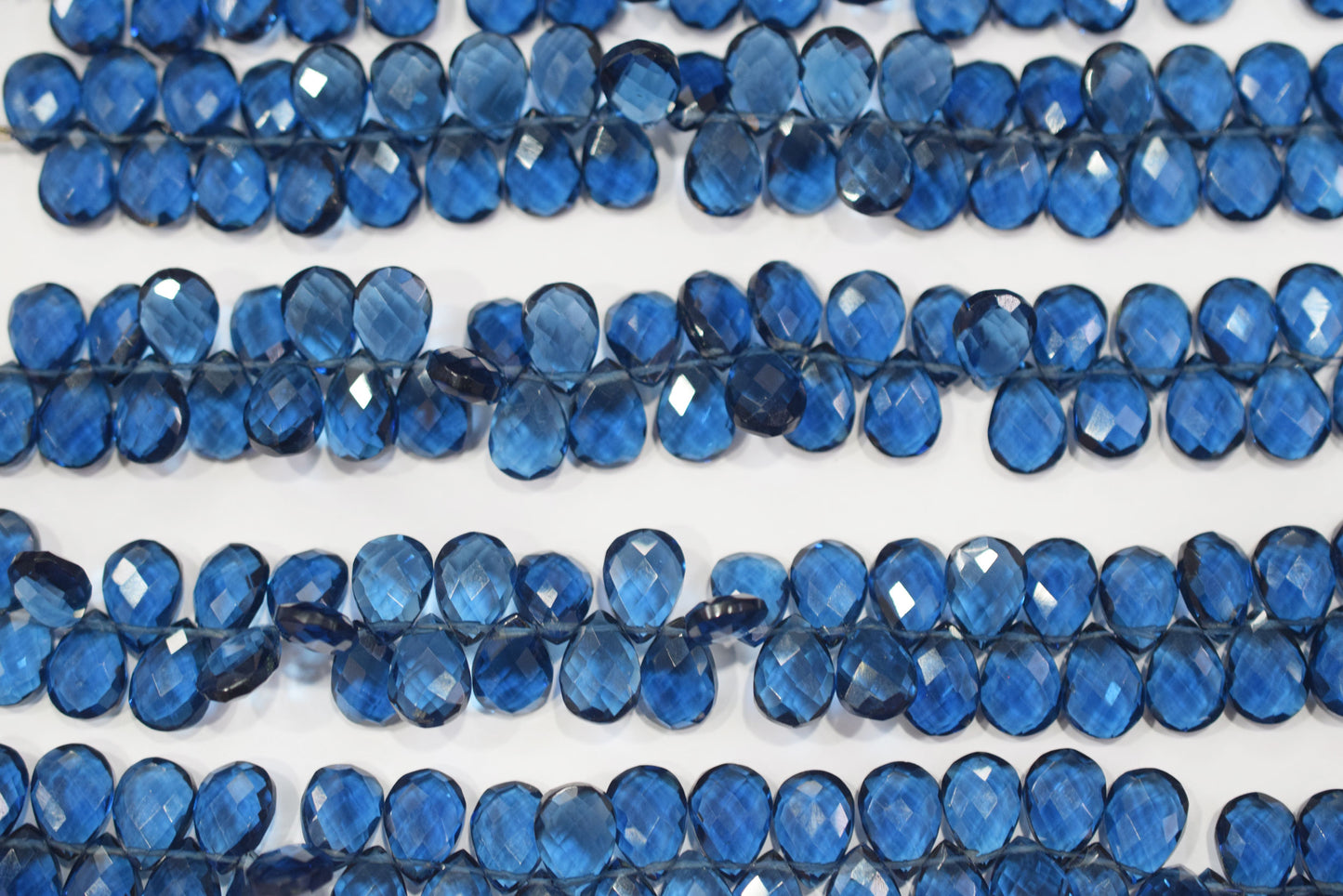 Sapphire blue Hydro Quartz Side Drill Faceted pear Shape  Briolettes , Sold By Strand , 7 Inches , 10 mm , 32655