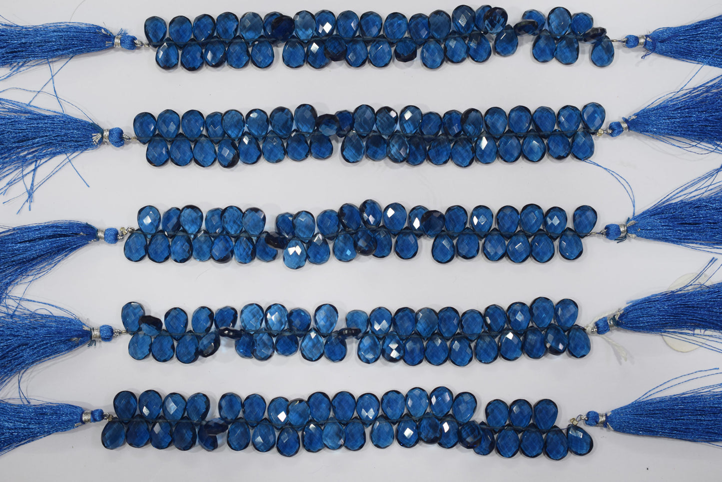 Sapphire blue Hydro Quartz Side Drill Faceted pear Shape  Briolettes , Sold By Strand , 7 Inches , 10 mm , 32655