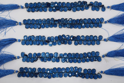 Sapphire blue Hydro Quartz Side Drill Faceted pear Shape  Briolettes , Sold By Strand , 7 Inches , 10 mm , 32655