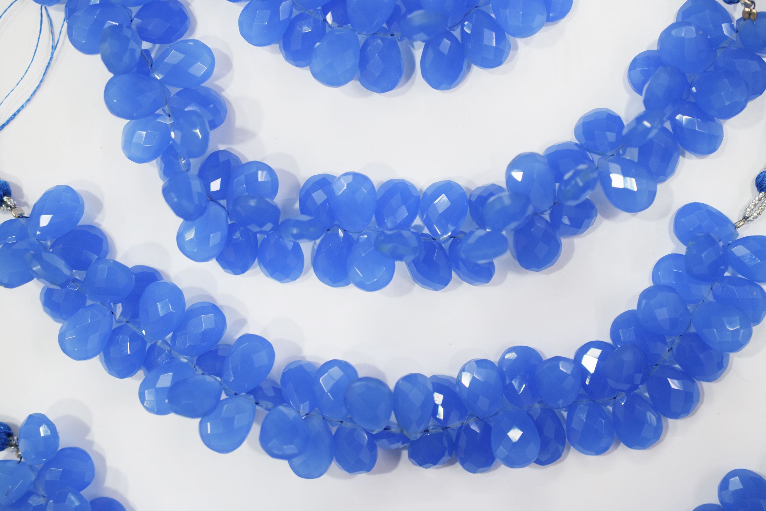 Dark blue chalcedony Hydro Quartz Side Drill Faceted  pear Shape  Briolettes, Sold By Strand, 7 Inches, 9 x 13mm, 32656