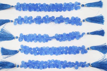 Dark blue chalcedony Hydro Quartz Side Drill Faceted  pear Shape  Briolettes, Sold By Strand, 7 Inches, 9 x 13mm, 32656