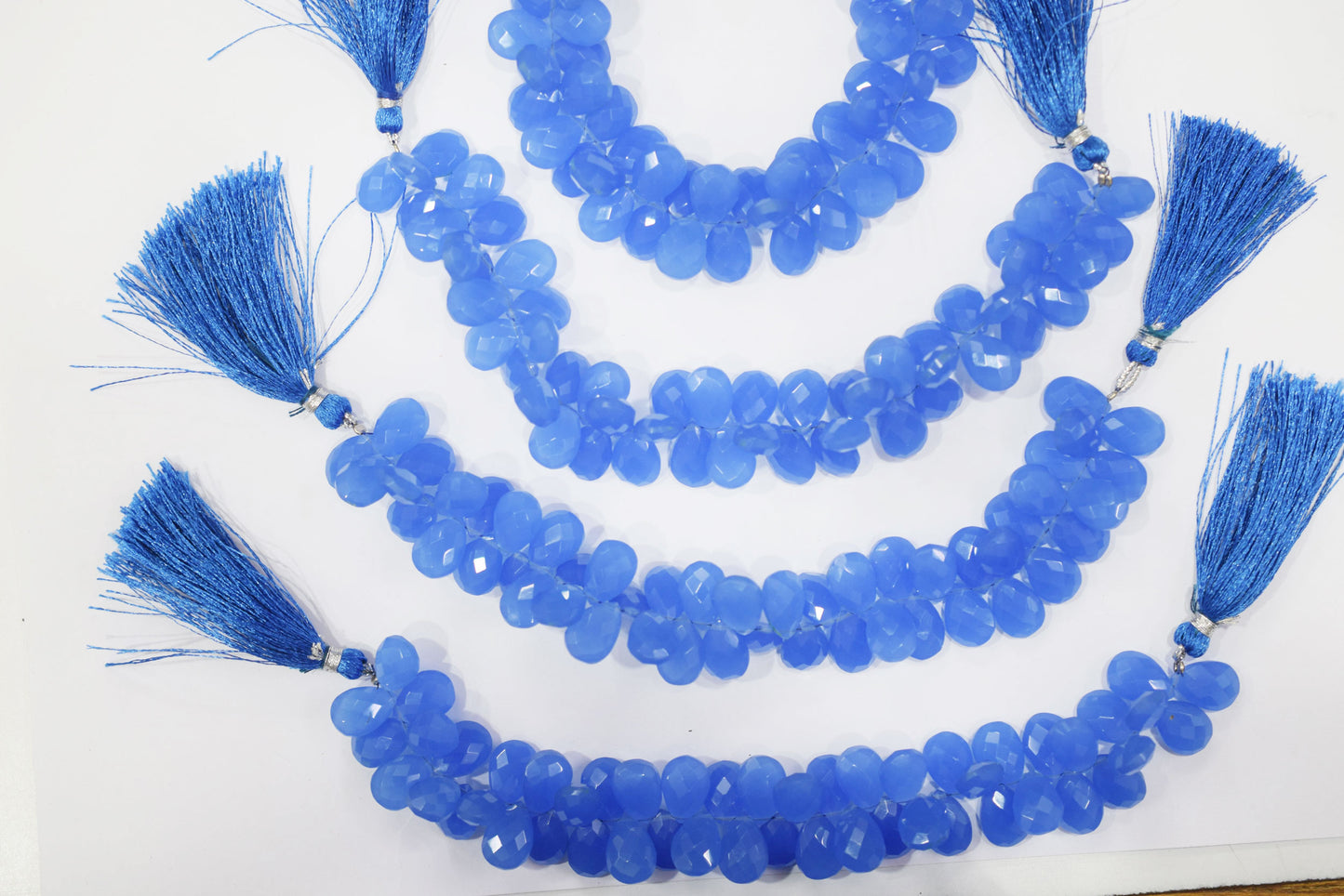 Dark blue chalcedony Hydro Quartz Side Drill Faceted  pear Shape  Briolettes, Sold By Strand, 7 Inches, 9 x 13mm, 32656