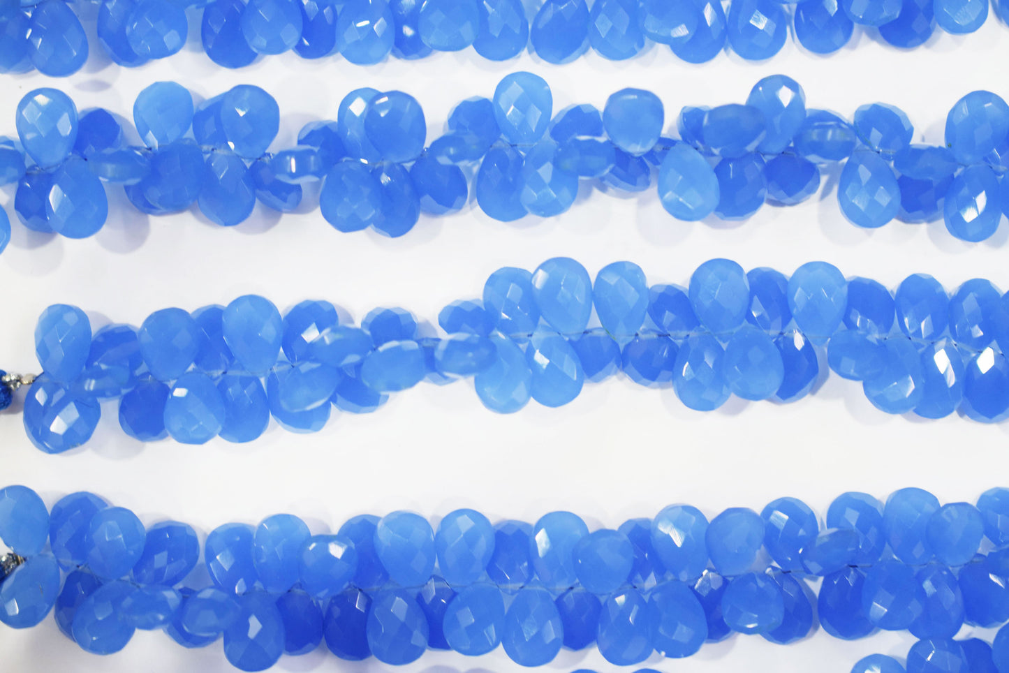 Dark blue chalcedony Hydro Quartz Side Drill Faceted  pear Shape  Briolettes, Sold By Strand, 7 Inches, 9 x 13mm, 32656