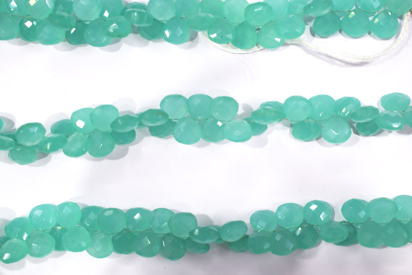 Sea green chalcedony Hydro Quartz Side Drill Faceted heart Shape   Briolettes, Sold By Strand, 7 Inches, 10 mm, 32657