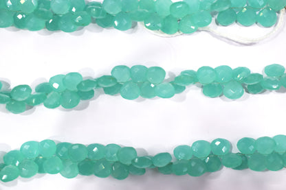 Sea green chalcedony Hydro Quartz Side Drill Faceted heart Shape   Briolettes, Sold By Strand, 7 Inches, 10 mm, 32657