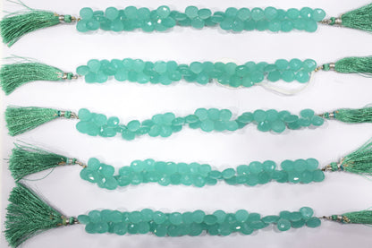 Sea green chalcedony Hydro Quartz Side Drill Faceted heart Shape   Briolettes, Sold By Strand, 7 Inches, 10 mm, 32657