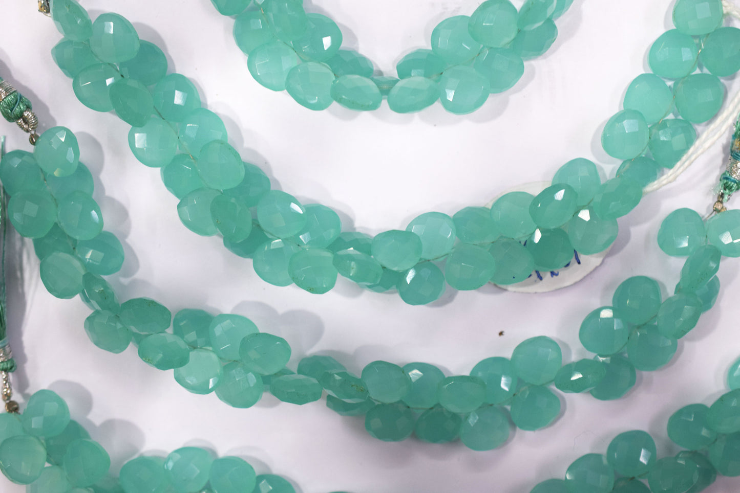 Sea green chalcedony Hydro Quartz Side Drill Faceted heart Shape   Briolettes, Sold By Strand, 7 Inches, 10 mm, 32657