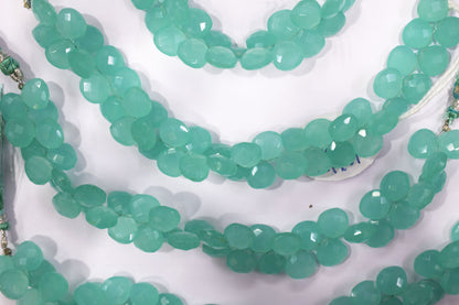 Sea green chalcedony Hydro Quartz Side Drill Faceted heart Shape   Briolettes, Sold By Strand, 7 Inches, 10 mm, 32657