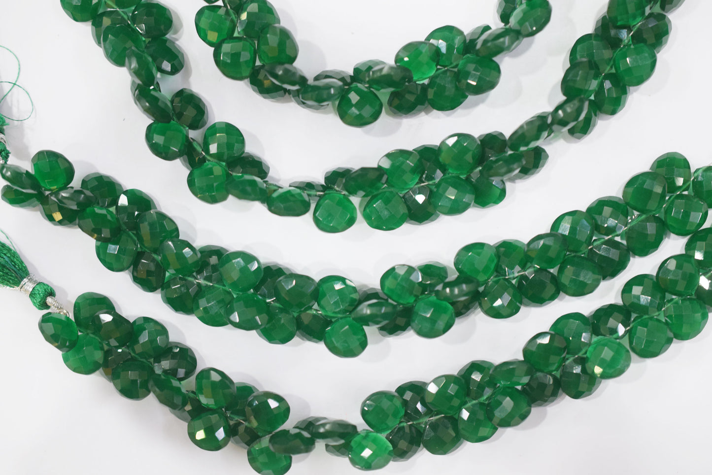 Green Onyx Hydro Quartz Side Drill Faceted  Heart Shape  Briolettes , Sold By Strand , 7 Inches , 10 mm , 32658