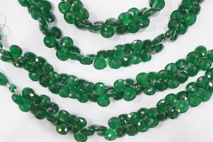 Green Onyx Hydro Quartz Side Drill Faceted  Heart Shape  Briolettes , Sold By Strand , 7 Inches , 10 mm , 32658