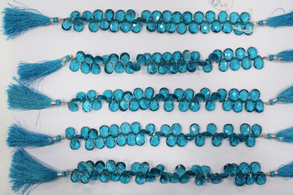 Swiss blue Hydro Quartz Side Drill Faceted  Pear Shape  Briolettes , Sold By Strand , 7 Inches , 9x13 mm , 32659