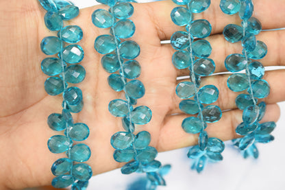Swiss blue Hydro Quartz Side Drill Faceted  Pear Shape  Briolettes , Sold By Strand , 7 Inches , 9x13 mm , 32659