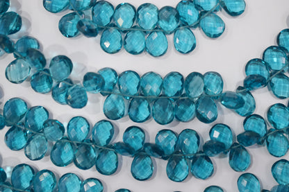 Swiss blue Hydro Quartz Side Drill Faceted  Pear Shape  Briolettes , Sold By Strand , 7 Inches , 9x13 mm , 32659