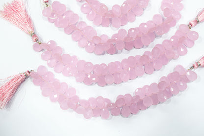 Pastel pink chalcedony Hydro Quartz Side Drill Faceted  Pear Shape Briolettes, Sold By Strand, 7 Inches, 9x13 mm, 32660