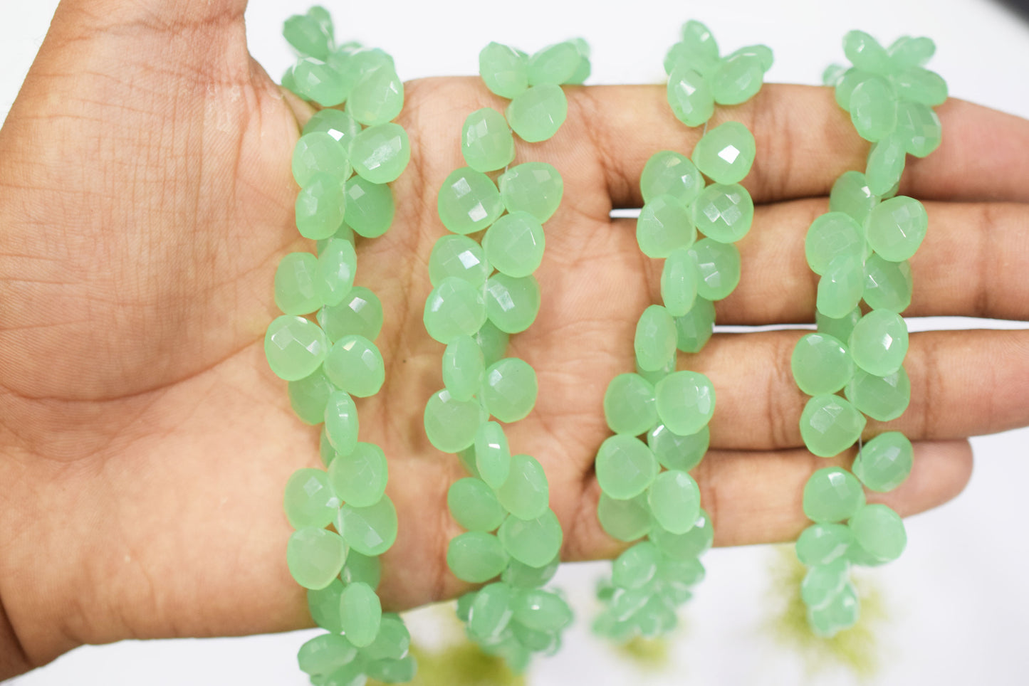 Prehnite chalcedony Hydro Quartz Side Drill Faceted  heart Shape Briolettes, Sold By Strand, 7 Inches, 10 mm, 32661