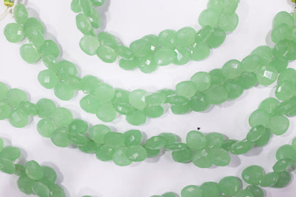 Prehnite chalcedony Hydro Quartz Side Drill Faceted  heart Shape Briolettes, Sold By Strand, 7 Inches, 10 mm, 32661