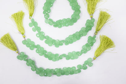 Prehnite chalcedony Hydro Quartz Side Drill Faceted  heart Shape Briolettes, Sold By Strand, 7 Inches, 10 mm, 32661