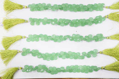 Prehnite chalcedony Hydro Quartz Side Drill Faceted  heart Shape Briolettes, Sold By Strand, 7 Inches, 10 mm, 32661