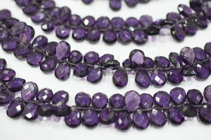 Amethyst Hydro Quartz Side Drill Faceted  pear Shape Briolettes , Sold By Strand , 7 Inches , 9x13 mm , 32662