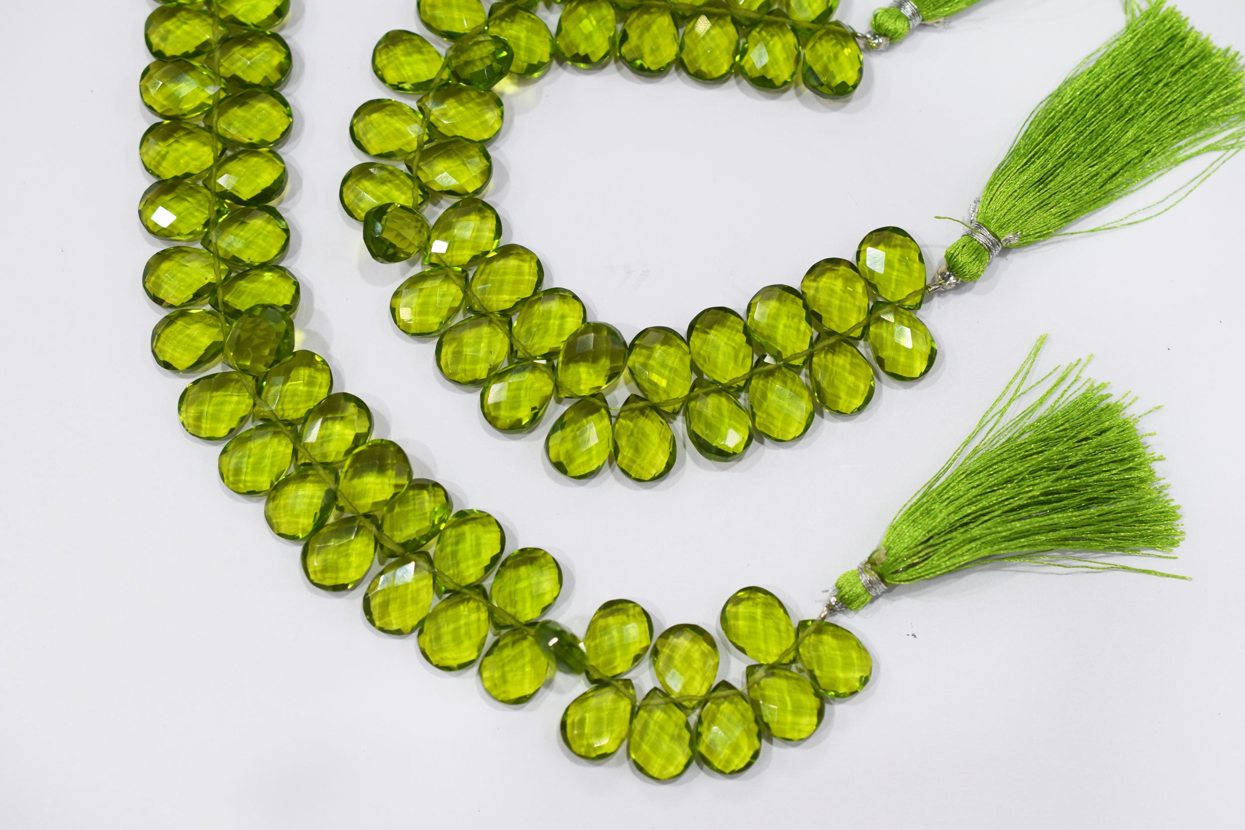 Peridot Pear Hydro Quartz Side Drill Faceted pear Shape  Briolettes , Sold By Strand , 7 Inches , 9x13 mm , 32663