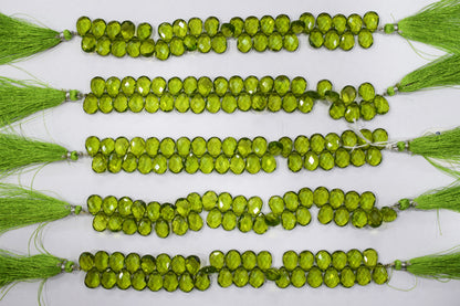 Peridot Pear Hydro Quartz Side Drill Faceted pear Shape  Briolettes , Sold By Strand , 7 Inches , 9x13 mm , 32663