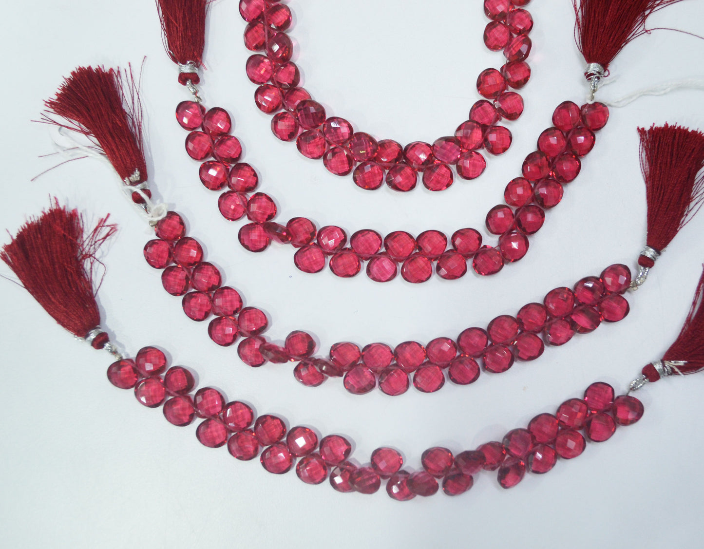 Hot Pink Hydro Quartz Side Drill Heart Shape Faceted Briolettes , Sold By Strand , 7 Inches , 10 mm , 32664