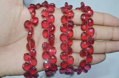 Hot Pink Hydro Quartz Side Drill Heart Shape Faceted Briolettes , Sold By Strand , 7 Inches , 10 mm , 32664