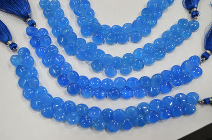Blue chalcedony Side Drill smooth  Heart Shape Briolettes, Sold By Strand, 7 Inches, 10 mm, 32665