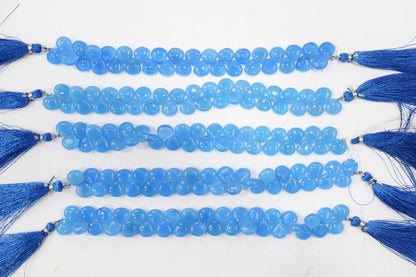 Blue chalcedony Side Drill smooth  Heart Shape Briolettes, Sold By Strand, 7 Inches, 10 mm, 32665