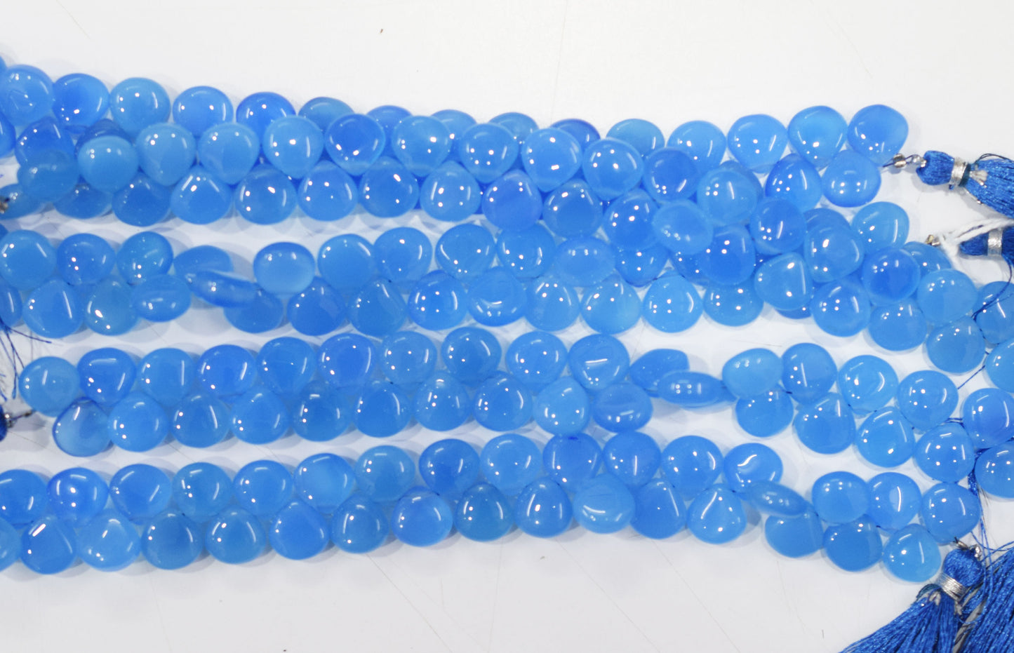 Blue chalcedony Side Drill smooth  Heart Shape Briolettes, Sold By Strand, 7 Inches, 10 mm, 32665