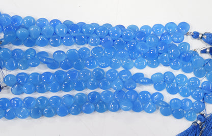 Blue chalcedony Side Drill smooth  Heart Shape Briolettes, Sold By Strand, 7 Inches, 10 mm, 32665