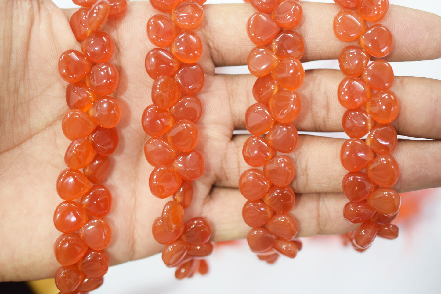 carnelian chalcedony Side Drill smooth  Heart Shape Briolettes, Sold By Strand, 7 Inches,10 mm, 32666