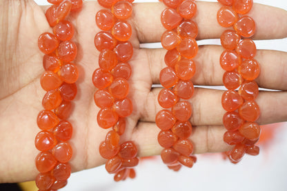 carnelian chalcedony Side Drill smooth  Heart Shape Briolettes, Sold By Strand, 7 Inches,10 mm, 32666