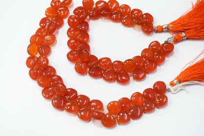 carnelian chalcedony Side Drill smooth  Heart Shape Briolettes, Sold By Strand, 7 Inches,10 mm, 32666