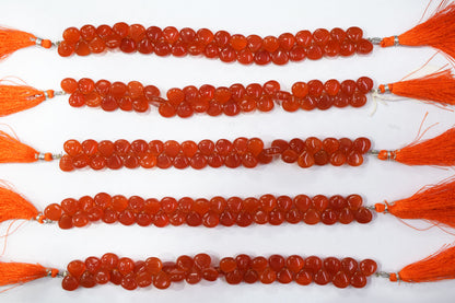 carnelian chalcedony Side Drill smooth  Heart Shape Briolettes, Sold By Strand, 7 Inches,10 mm, 32666