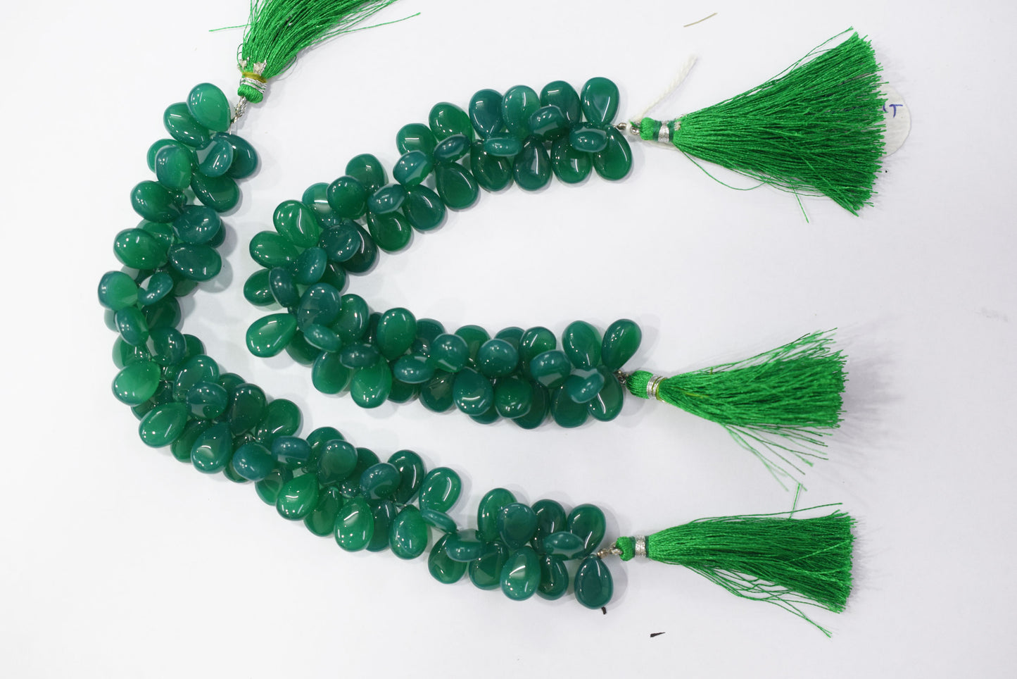 Green onyx chalcedony Side Drill smooth  pear Shape Briolettes, Sold By Strand, 7 Inches,  9x13 mm, 32667