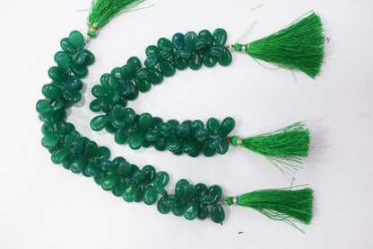 Green onyx chalcedony Side Drill smooth  pear Shape Briolettes, Sold By Strand, 7 Inches,  9x13 mm, 32667