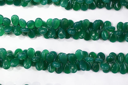 Green onyx chalcedony Side Drill smooth  pear Shape Briolettes, Sold By Strand, 7 Inches,  9x13 mm, 32667