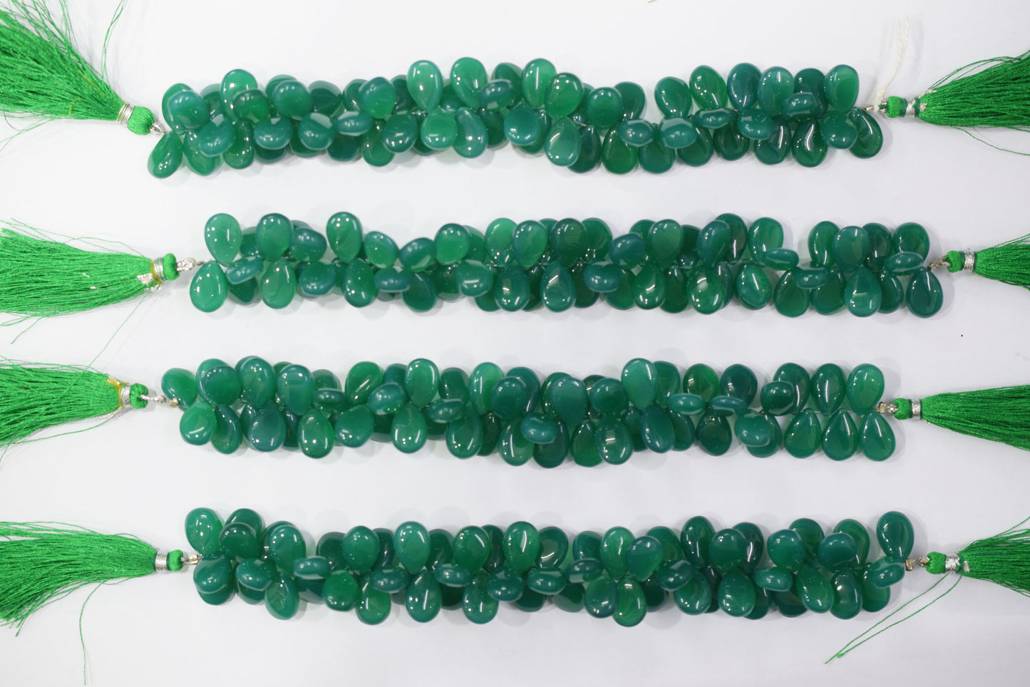 Green onyx chalcedony Side Drill smooth  pear Shape Briolettes, Sold By Strand, 7 Inches,  9x13 mm, 32667