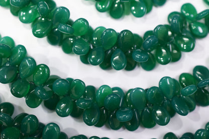 Green onyx chalcedony Side Drill smooth  pear Shape Briolettes, Sold By Strand, 7 Inches,  9x13 mm, 32667