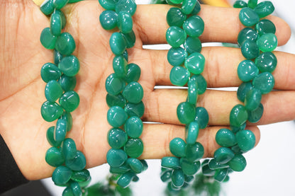 Green onyx chalcedony Side Drill smooth  heart Shape Briolettes, Sold By Strand, 7 Inches, 10 mm, 32668