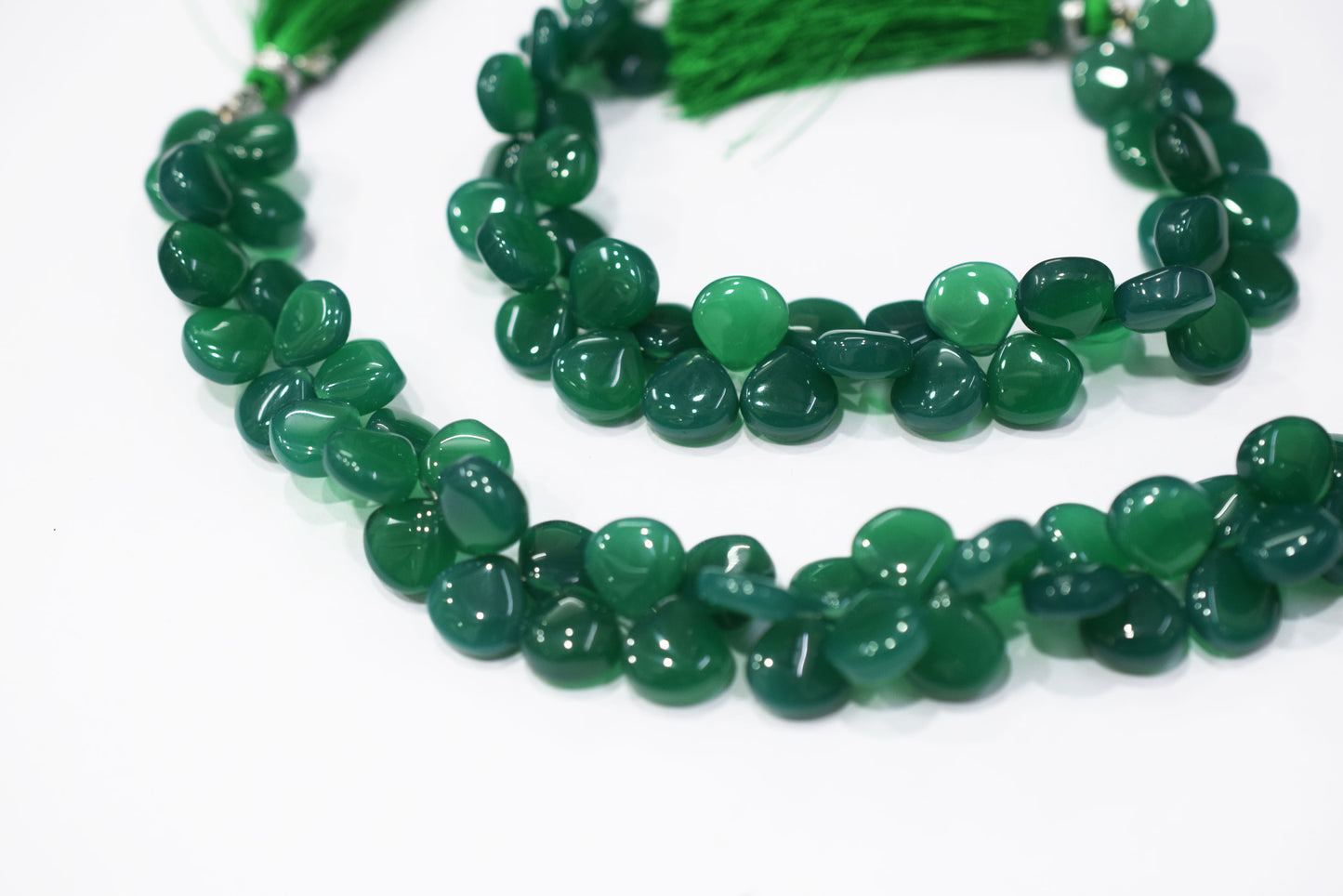 Green onyx chalcedony Side Drill smooth  heart Shape Briolettes, Sold By Strand, 7 Inches, 10 mm, 32668