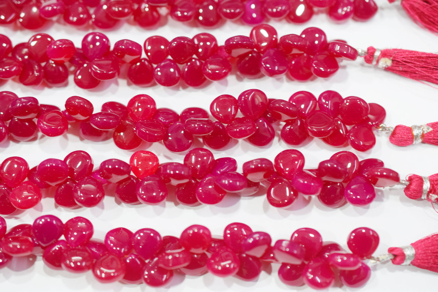 Hot pink chalcedony Side Drill smooth  heart Shape Briolettes, Sold By Strand, 7 Inches,Hot pink chalcedony Side Drill smooth  heart Shape Briolettes, Sold By Strand, 7 Inches, 10 mm, 32669
