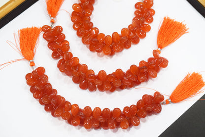 carnelian chalcedony Side Drill smooth  Pear Shape Briolettes, Sold By Strand, 7 Inches, 9x13 mm, 32671
