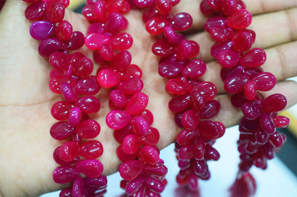 Hot pink chalcedony Side Drill smooth  Pear Shape Briolettes, Sold By Strand, 7 Inches, 9x13 mm, 32672