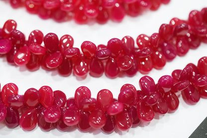 Hot pink chalcedony Side Drill smooth  Pear Shape Briolettes, Sold By Strand, 7 Inches, 9x13 mm, 32672