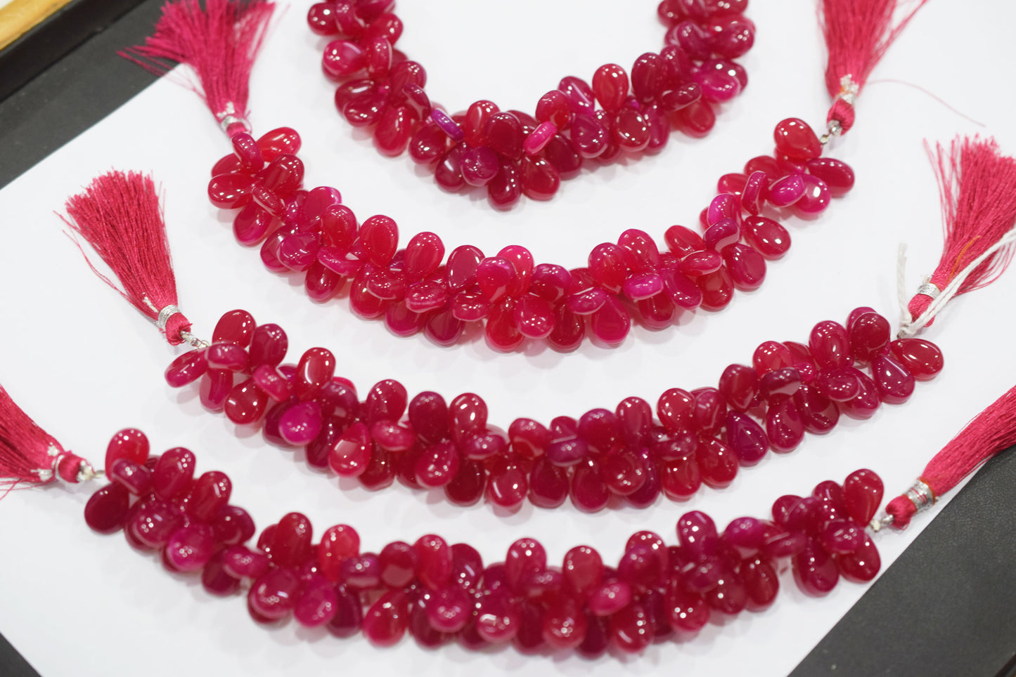 Hot pink chalcedony Side Drill smooth  Pear Shape Briolettes, Sold By Strand, 7 Inches, 9x13 mm, 32672