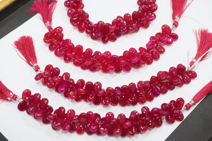 Hot pink chalcedony Side Drill smooth  Pear Shape Briolettes, Sold By Strand, 7 Inches, 9x13 mm, 32672