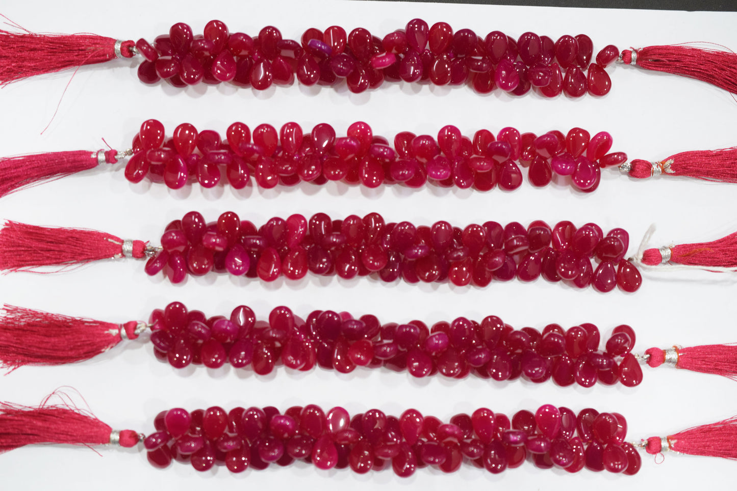 Hot pink chalcedony Side Drill smooth  Pear Shape Briolettes, Sold By Strand, 7 Inches, 9x13 mm, 32672