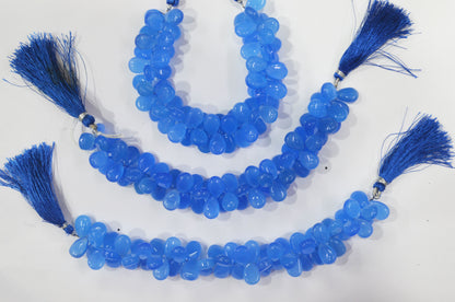 Blue chalcedony Side Drill smooth  Pear Shape Briolettes, Sold By Strand, 7 Inches, 9x13 mm, 32673
